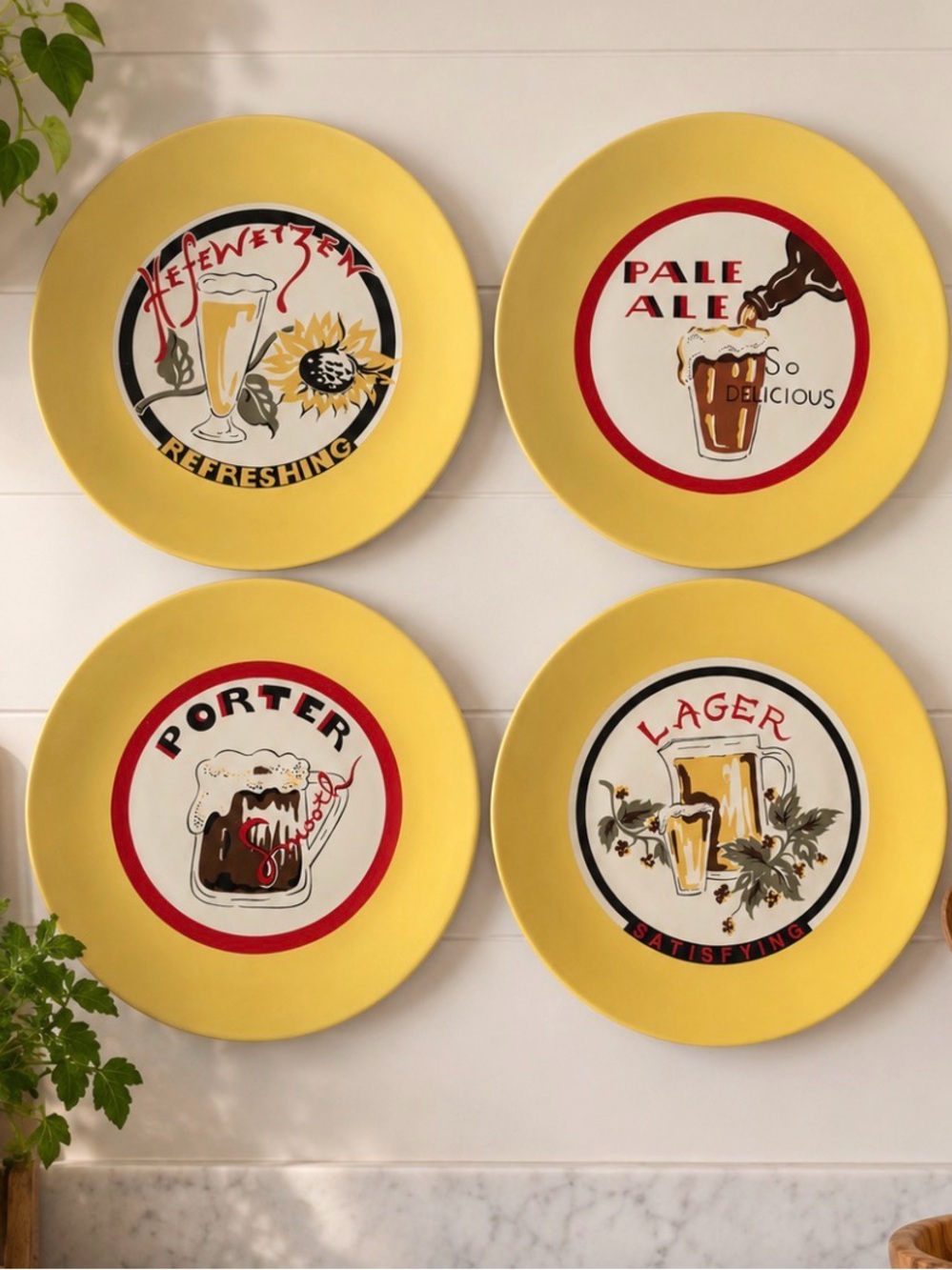 Pottery barn Lager Beer Logo Plates Set of Four microwave and dishwasher safe